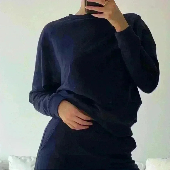 NWT Tate Jones Lounge Cozy Set Crew Sweatshirt + Side Slit Sweat Navy Si… - Picture 7 of 13